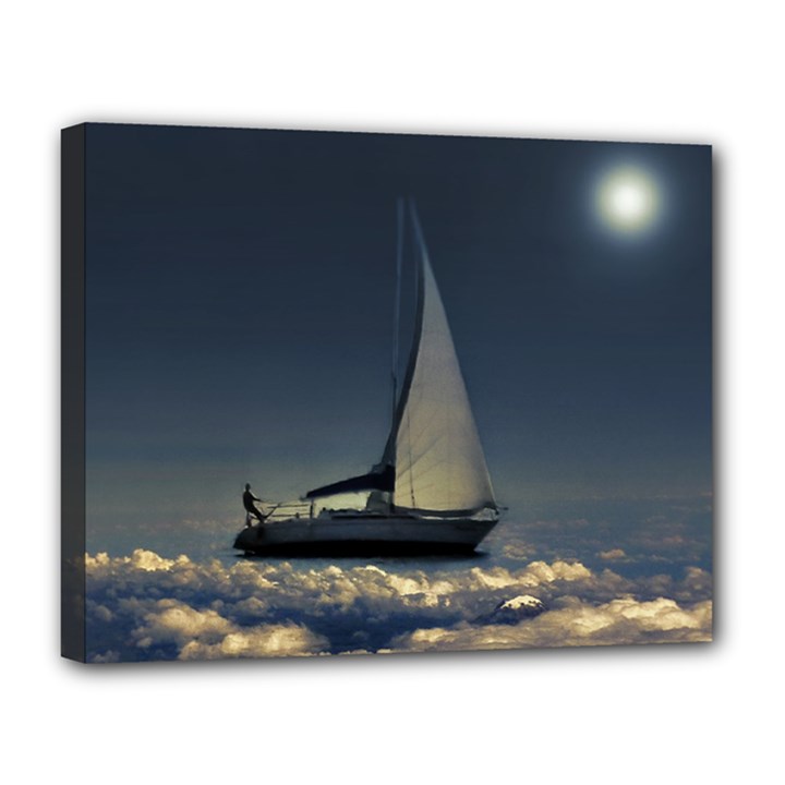 Navigating Trough Clouds Dreamy Collage Photography Canvas 14  x 11  (Framed)