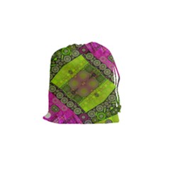 Florescent Pink Green  Drawstring Pouch (small)