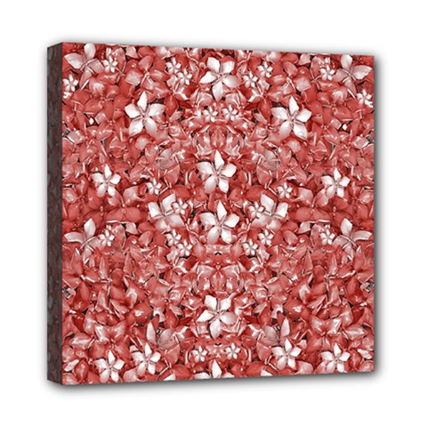 Flowers Pattern Collage In Coral An White Colors Mini Canvas 8  X 8  (framed)