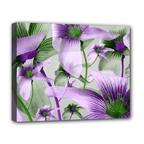 Lilies Collage Art In Green And Violet Colors Deluxe Canvas 20  X 16  (framed) by dflcprints