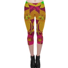 Tropical Hawaiian Style Lilies Collage Capri Leggings  by dflcprintsclothing