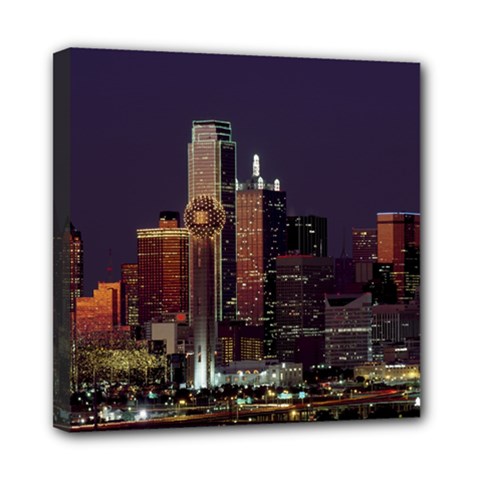 Dallas Skyline At Night Mini Canvas 8  X 8  (framed)