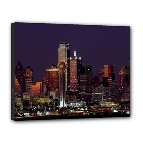 Dallas Skyline At Night Canvas 14  X 11  (framed)