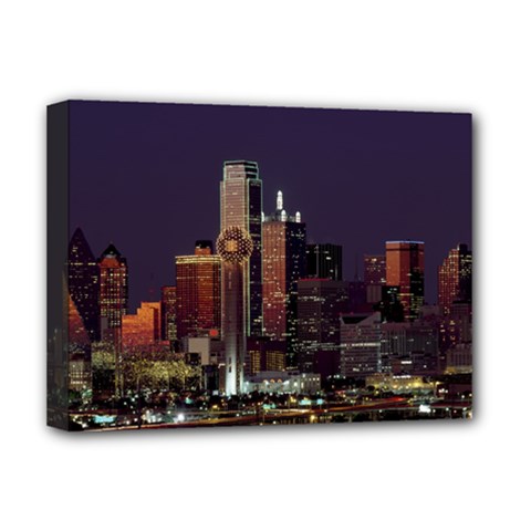 Dallas Skyline At Night Deluxe Canvas 16  X 12  (framed)  by StuffOrSomething