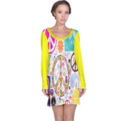 Peace Collage Long Sleeve Nightdress