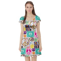 Peace Collage Short Sleeved Skater Dress