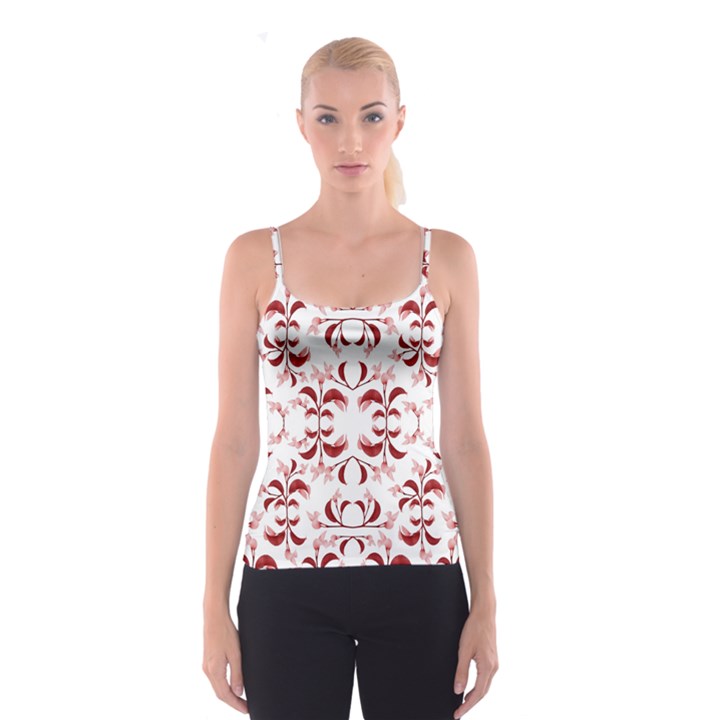 Floral Print Modern Pattern in Red and White Tones Spaghetti Strap Top