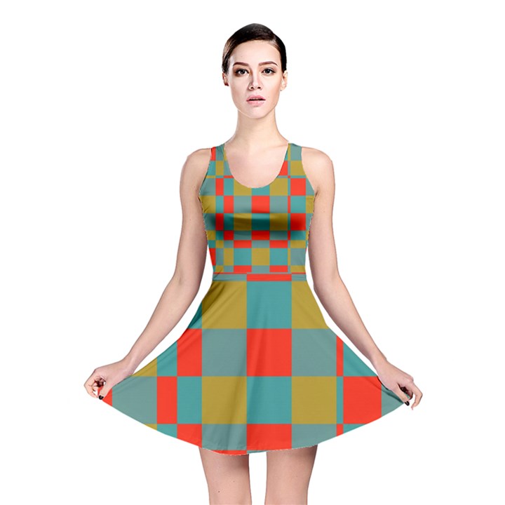 Squares in retro colors Reversible Skater Dress