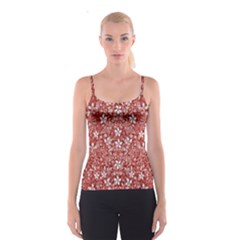 Flowers Pattern Collage In Coral An White Colors Spaghetti Strap Top