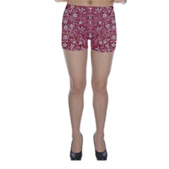 Flowers Pattern Collage In Coral An White Colors Skinny Shorts