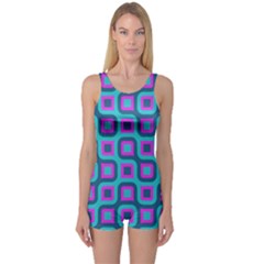 Blue Purple Squares Pattern Women s Boyleg Swimsuit by LalyLauraFLM