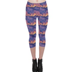 Pink Blue Waves Pattern Capri Leggings  by LalyLauraFLM