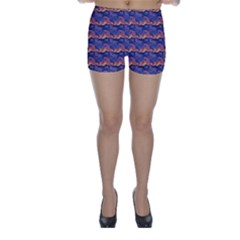 Pink Blue Waves Pattern Skinny Shorts