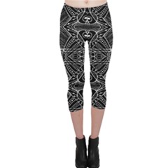 Black And White Tribal Geometric Pattern Print Capri Leggings 