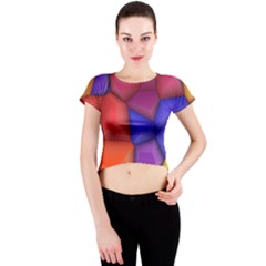 3d Colorful Shapes Crew Neck Crop Top by LalyLauraFLM