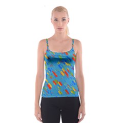 Colorful Shapes On A Blue Background Spaghetti Strap Top