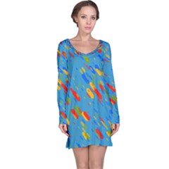 Colorful Shapes On A Blue Background Long Sleeve Nightdress