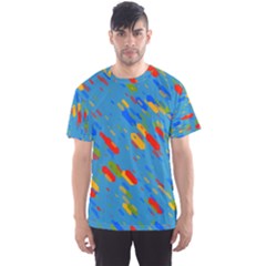 Colorful Shapes On A Blue Background Men s Sport Mesh Tee