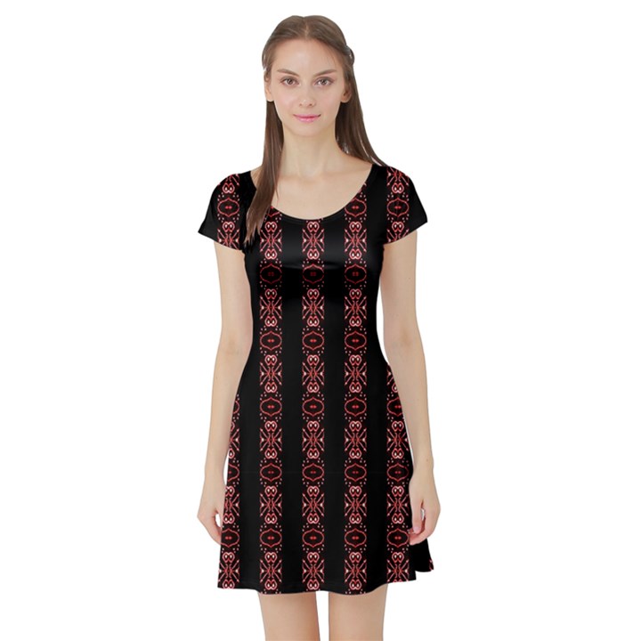 Tribal Ornate Geometric Pattern Short Sleeved Skater Dress