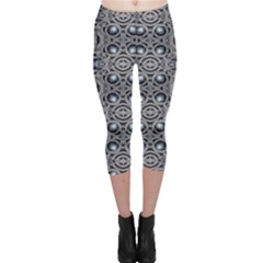 Modern Arabesque In Gray And Blue Capri Leggings 