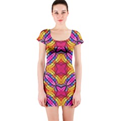 Multicolored Abstract Print Short Sleeve Bodycon Dress