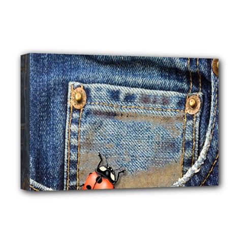 Blue Jean Lady Bug Deluxe Canvas 18  X 12  (framed) by TheWowFactor