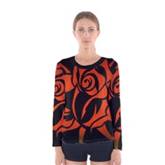 Red Rose Etching On Black Long Sleeve T-shirt (women)