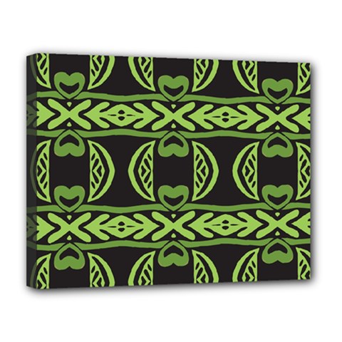 Green Shapes On A Black Background Pattern Canvas 14  X 11  (stretched)