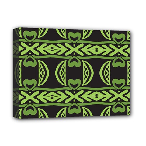 Green Shapes On A Black Background Pattern Deluxe Canvas 16  X 12  (stretched) 