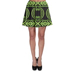 Green Shapes On A Black Background Pattern Skater Skirt