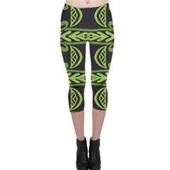 Green Shapes On A Black Background Pattern Capri Leggings 