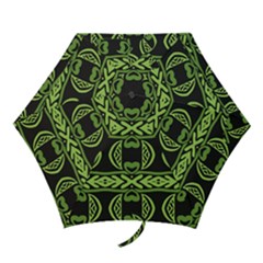 Green Shapes On A Black Background Pattern Mini Folding Umbrella