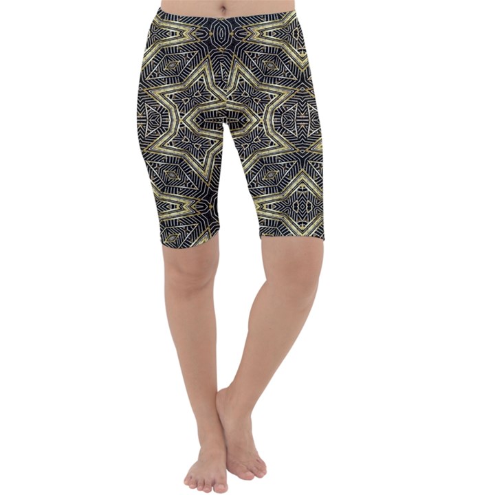 Geometric Tribal Golden Print Cropped Leggings 