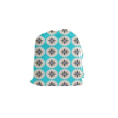 Floral Pattern On A Blue Background Drawstring Pouch (small)