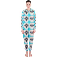 Floral Pattern On A Blue Background Hooded Onepiece Jumpsuit