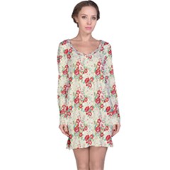 Flower Pattern Long Sleeve Nightdress