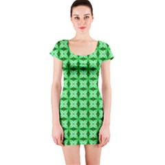 Green Abstract Tile Pattern Short Sleeve Bodycon Dress