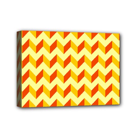 Modern Retro Chevron Patchwork Pattern  Mini Canvas 7  X 5  (framed)