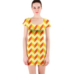 Modern Retro Chevron Patchwork Pattern  Short Sleeve Bodycon Dress