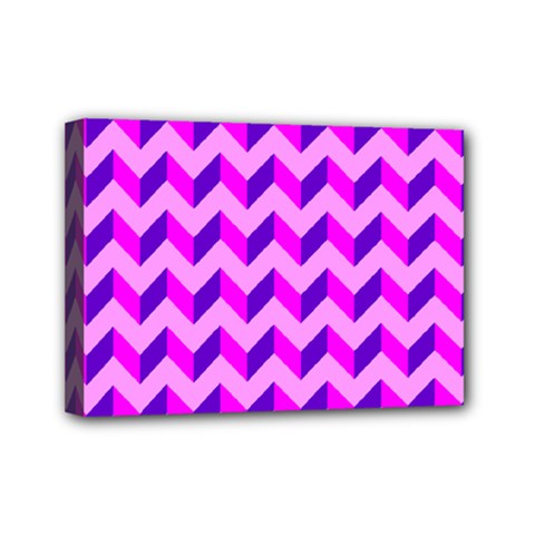 Modern Retro Chevron Patchwork Pattern Mini Canvas 7  X 5  (framed)