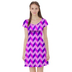 Modern Retro Chevron Patchwork Pattern Short Sleeve Skater Dress