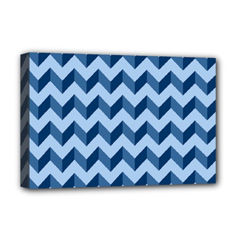 Tiffany Blue Modern Retro Chevron Patchwork Pattern Deluxe Canvas 18  X 12  (framed)