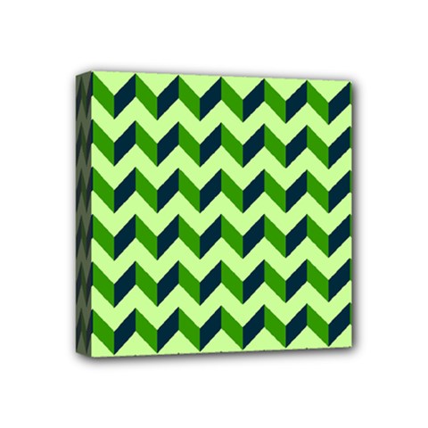 Green Modern Retro Chevron Patchwork Pattern Mini Canvas 4  X 4  (framed)