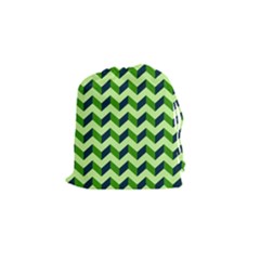 Green Modern Retro Chevron Patchwork Pattern Drawstring Pouch (small)