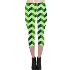 Green Modern Retro Chevron Patchwork Pattern Capri Leggings 