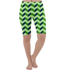 Green Modern Retro Chevron Patchwork Pattern Cropped Leggings 