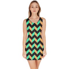 Neon And Black Modern Retro Chevron Patchwork Pattern Bodycon Dress by GardenOfOphir