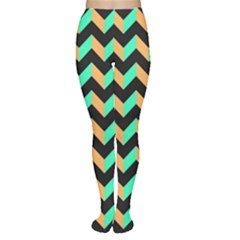 Neon And Black Modern Retro Chevron Patchwork Pattern Tights