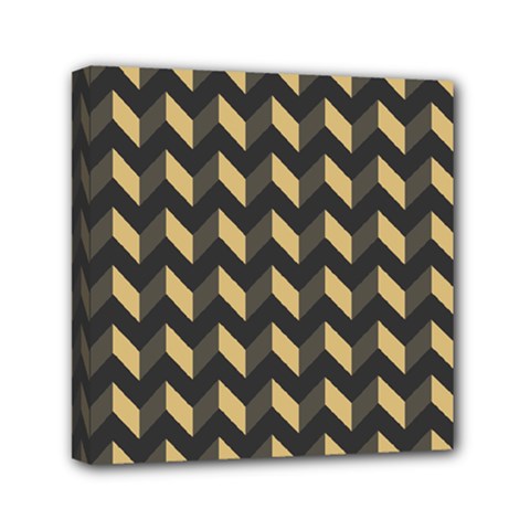 Tan Gray Modern Retro Chevron Patchwork Pattern Mini Canvas 6  X 6  (framed)