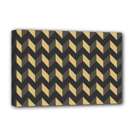 Tan Gray Modern Retro Chevron Patchwork Pattern Deluxe Canvas 18  X 12  (framed)